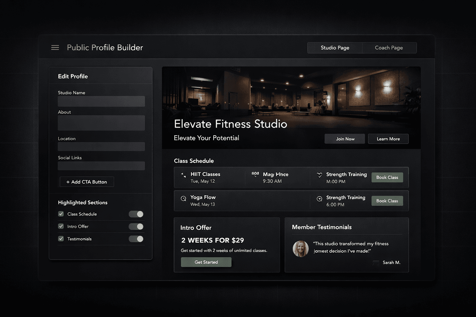Public Profiles interface preview