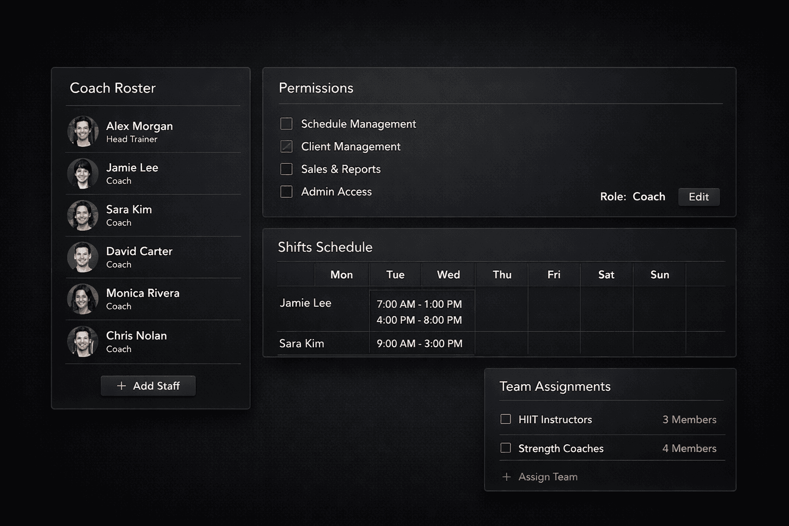 Staff Management interface preview