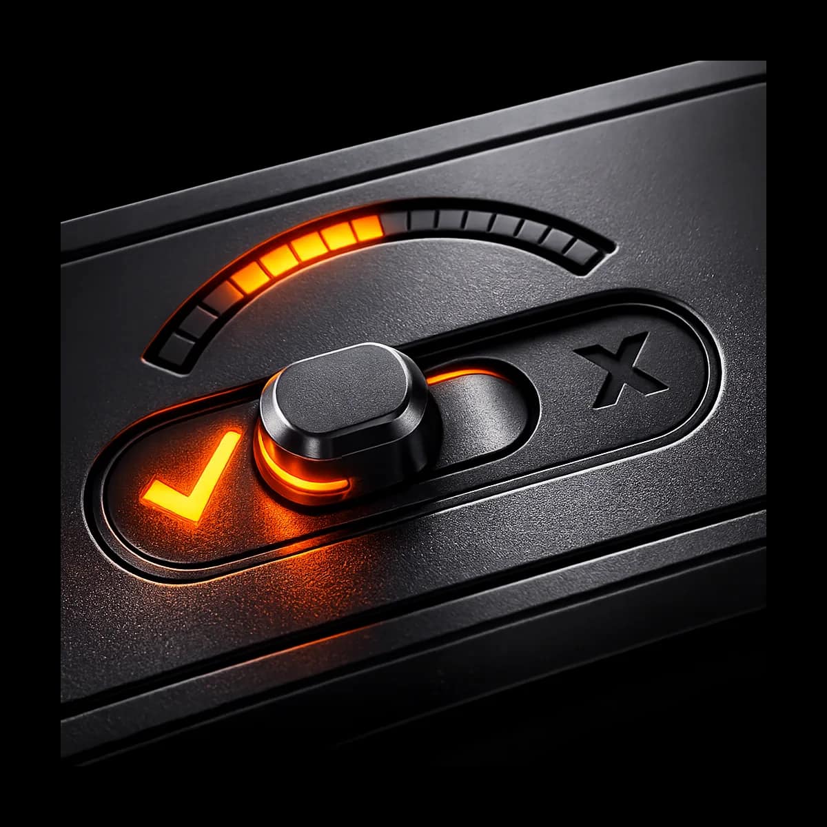 A premium dark graphite 3D hourglass with a single Gymizen-orange pathway threading through it, symbolizing time windows and policy enforcement