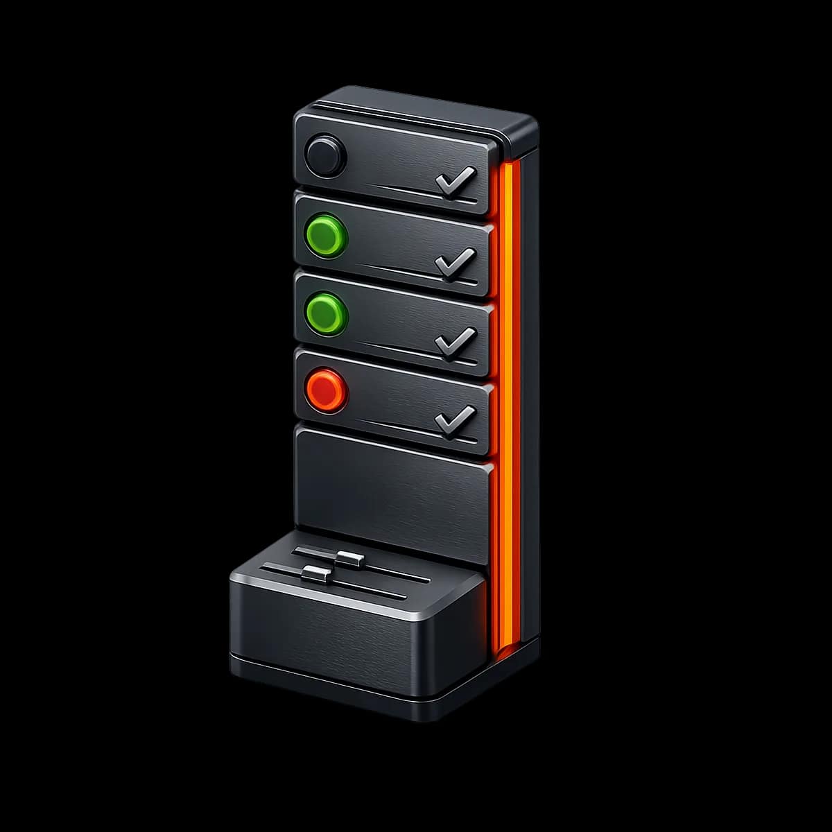 A modular hub-and-spoke control dial with one orange path connecting multiple nodes, representing multi-location rollout control and consistency.
