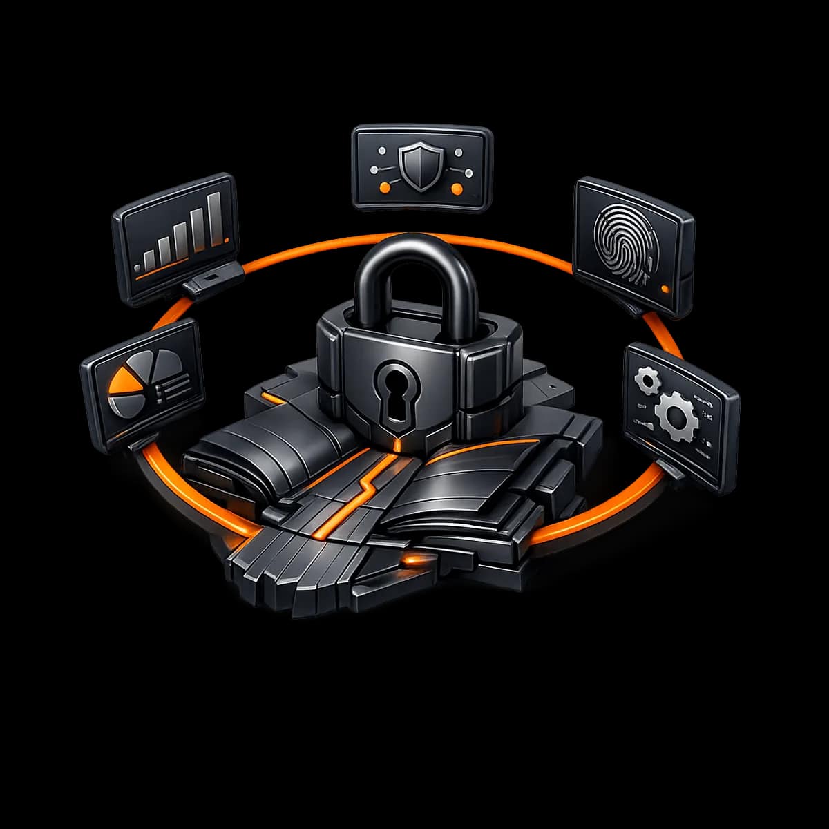 A lock-and-ledger visual metaphor representing approval-gated refunds and an auditable transaction trail in Gymizen.