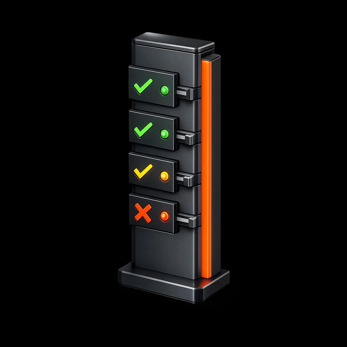 A dark graphite 3D barometer dial with a single Gymizen-orange needle indicating churn risk rising