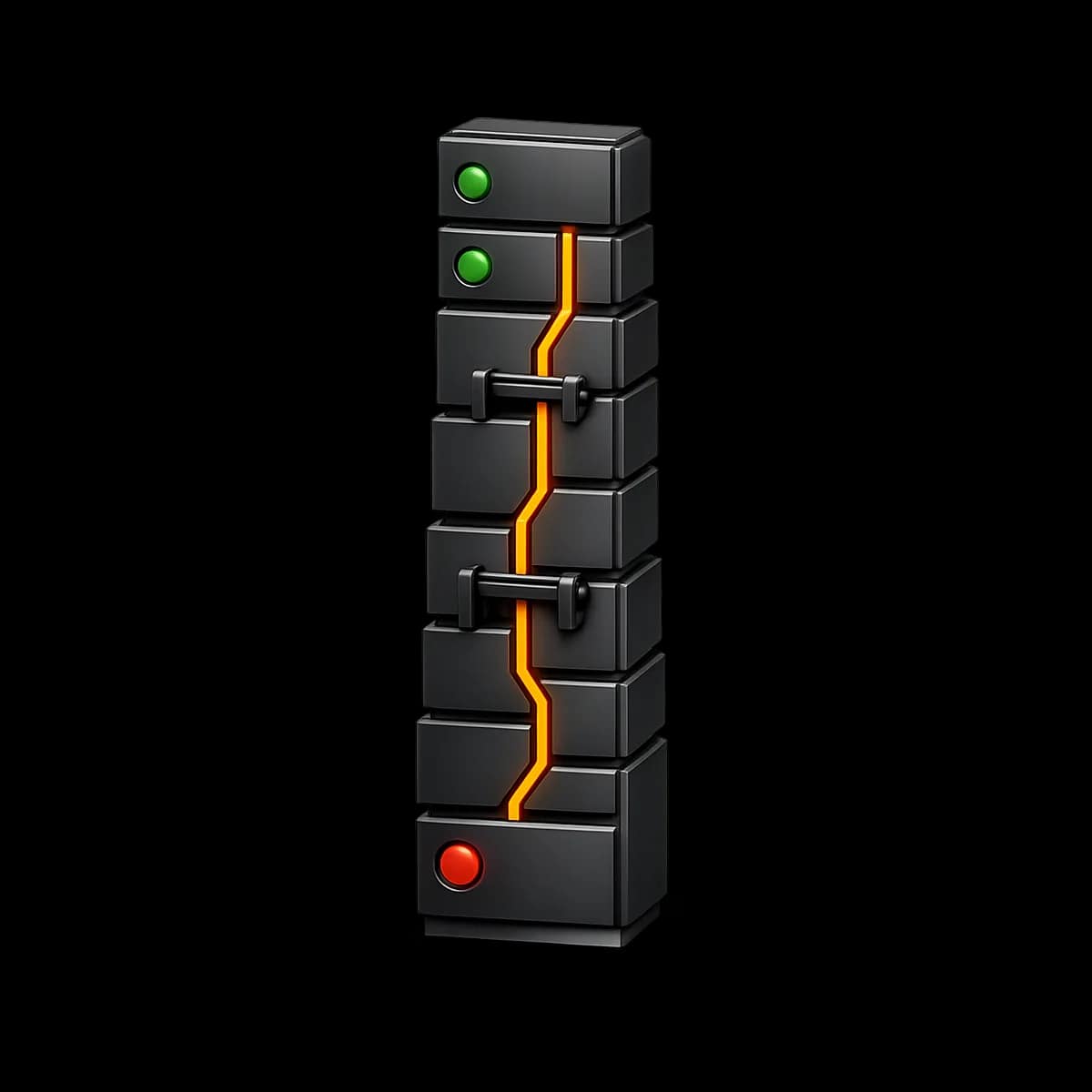 A premium dark graphite 3D coverage grid with a single Gymizen-orange path indicating staffed decision flow through key dayparts