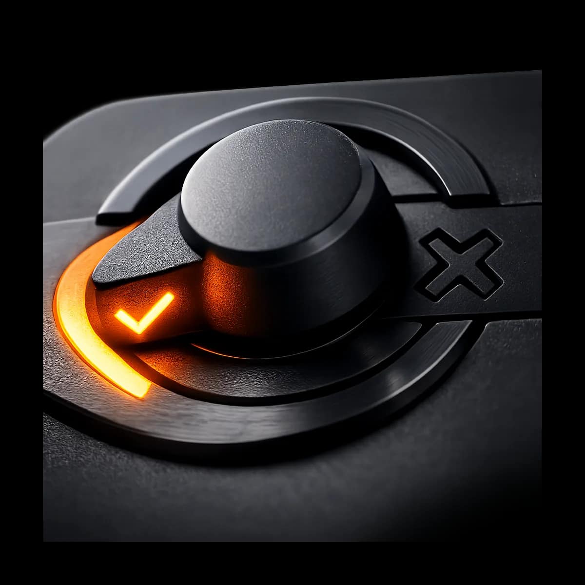 A premium dark graphite 3D funnel-shaped mechanism with one Gymizen-orange path guiding tokens from trial to membership