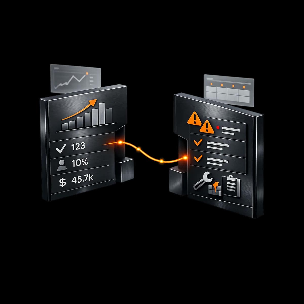 A premium dark graphite 3D mechanical metronome with a single Gymizen-orange tick mark path representing a weekly operating cadence