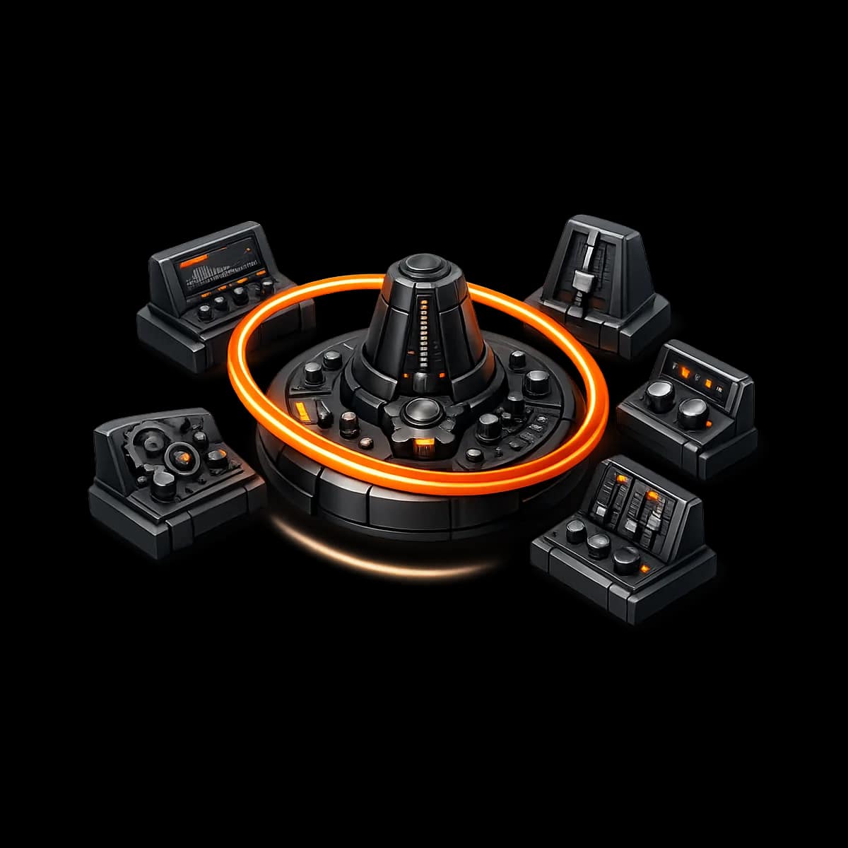 A premium dark graphite 3D metronome with a single Gymizen-orange tick path indicating a steady weekly operating cadence